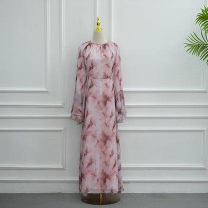 Muslim Women Chiffon Printed Abaya Dress With Lining #261338