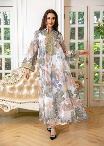 Eid Dress Embroidery Arab Dubai Printed Kaftan Caftan Dress