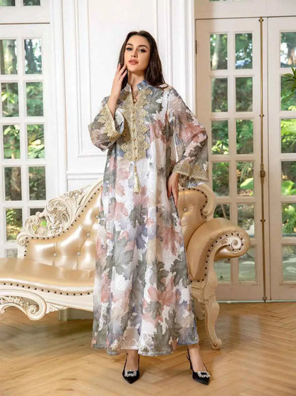 Eid Dress Embroidery Arab Dubai Printed Kaftan Caftan Dress
