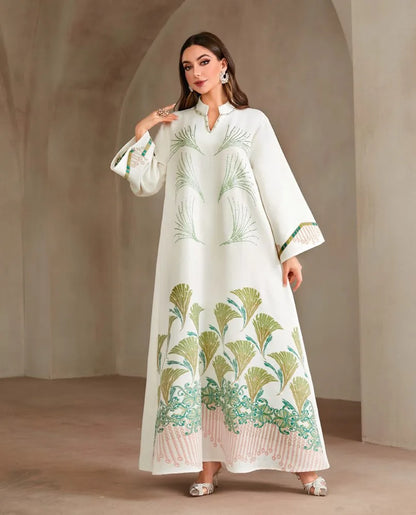 Eid Hotfix Rhinestone Jacquard Fabric Caftan Kaftan Dress #25475