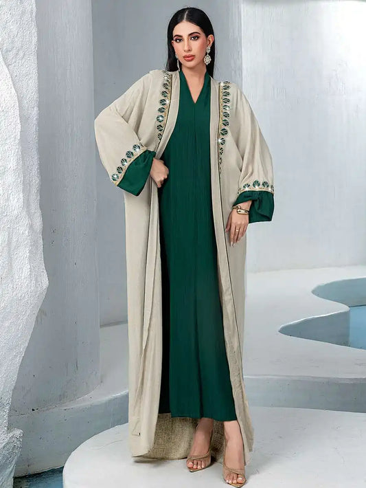 Eid 2 Pieces Set Lace Trim Caftan Kaftan Dress #255233