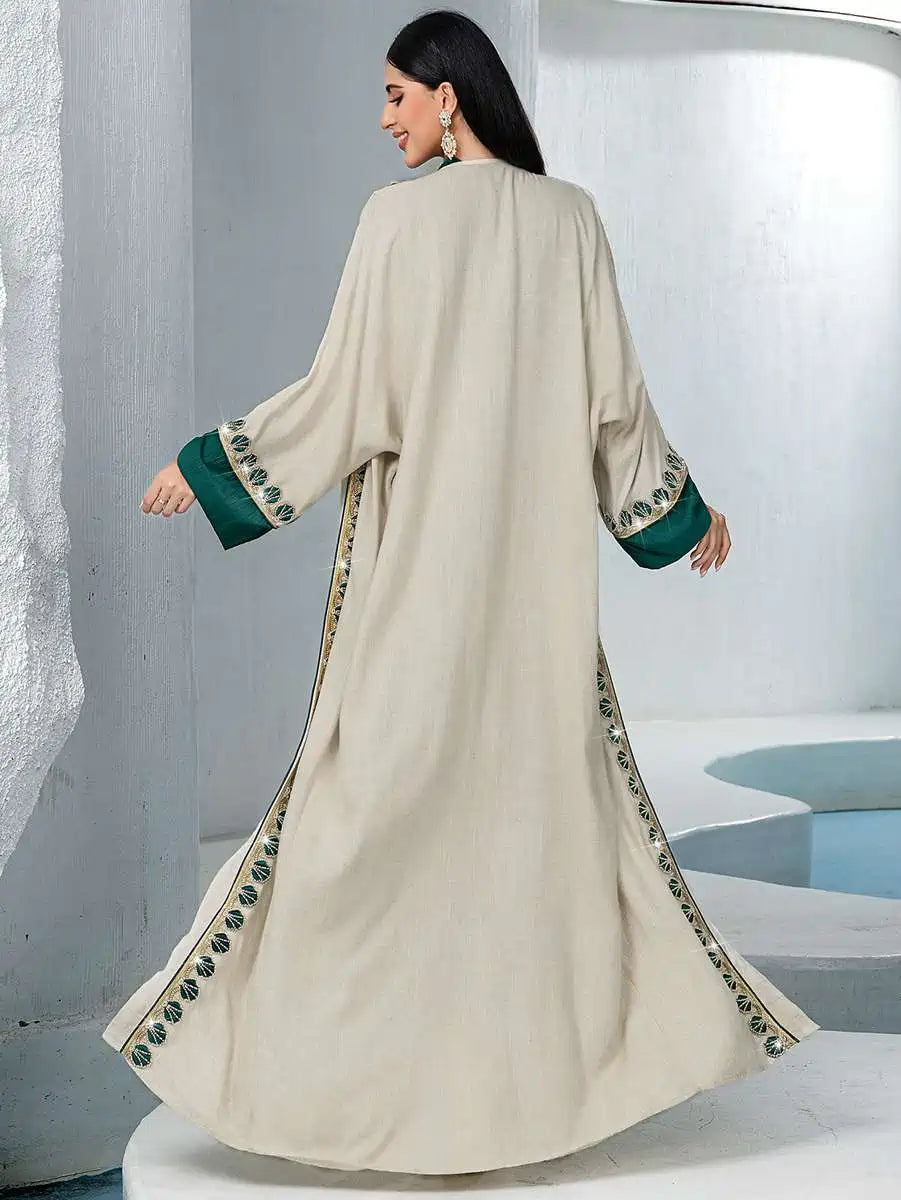 Eid 2 Pieces Set Lace Trim Caftan Kaftan Dress #255233