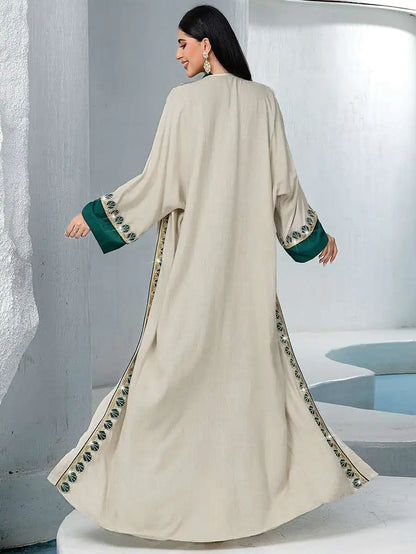 Eid 2 Pieces Set Lace Trim Caftan Kaftan Dress #255233
