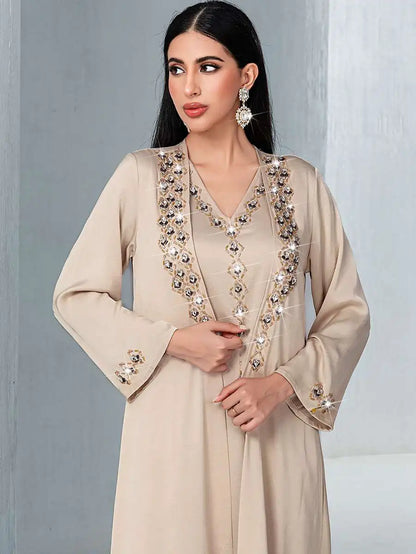 Hotfix Rhinestone 2 Pieces Set Mukhawar Caftan Kaftan Dress #255148