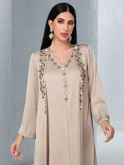Hotfix Rhinestone 2 Pieces Set Mukhawar Caftan Kaftan Dress #255148