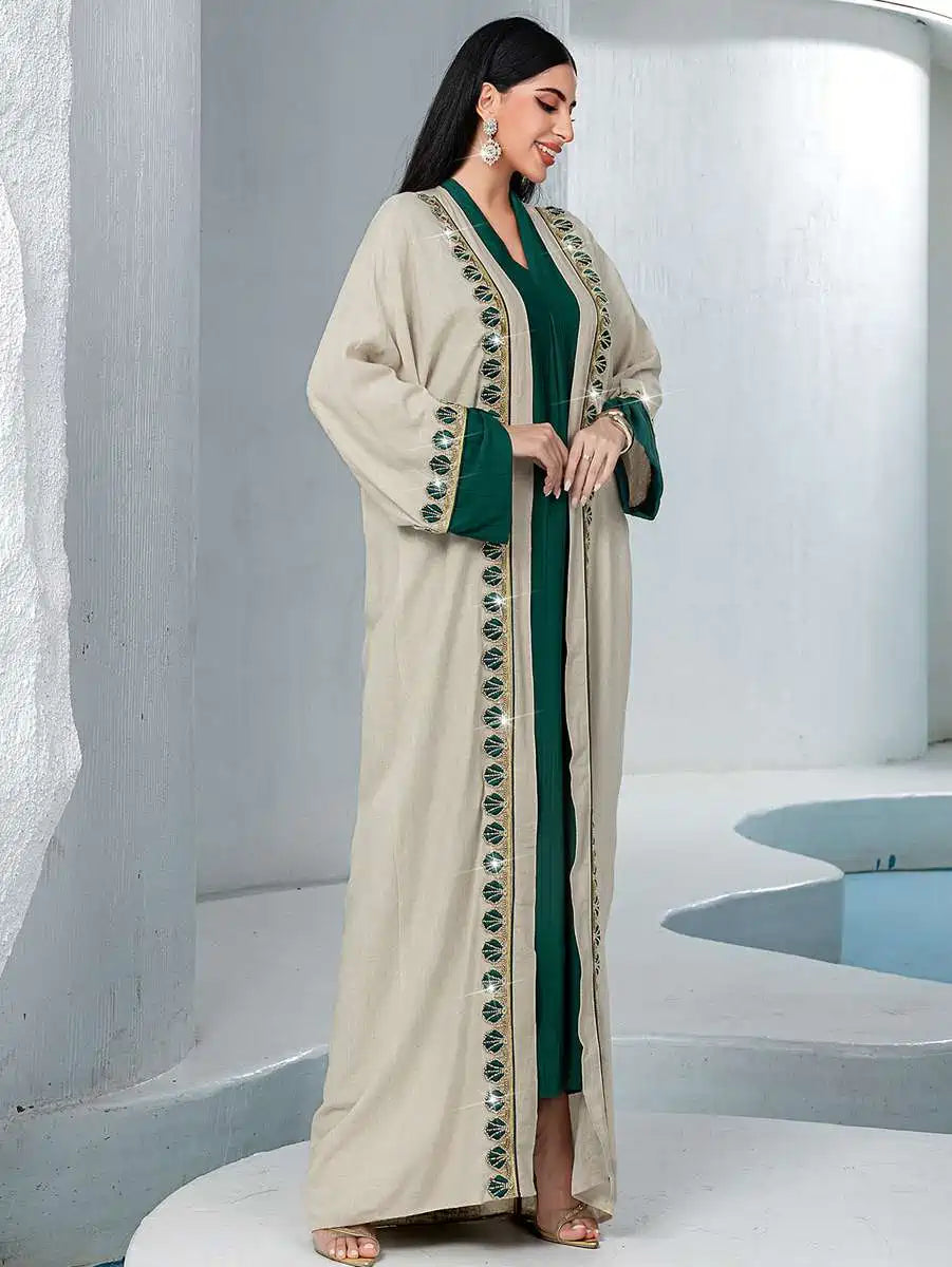 Eid 2 Pieces Set Lace Trim Caftan Kaftan Dress #255233