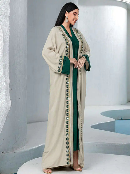 Eid 2 Pieces Set Lace Trim Caftan Kaftan Dress #255233