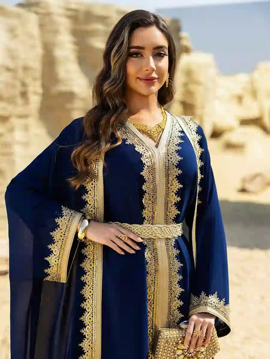 فستان قفطان شيفون نسائي للعيد - طقم من قطعتين - مع فستان داخلي - ملابس العيد - #25465