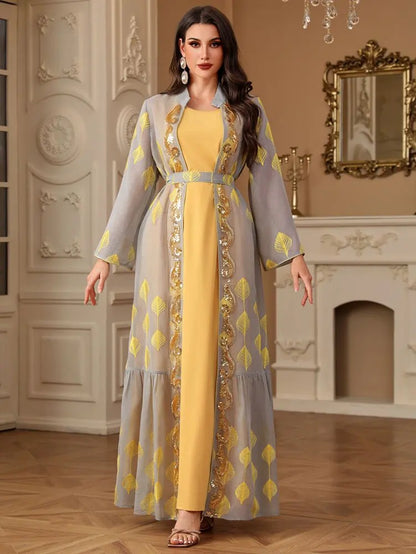 2 Pieces Set Embroidery Eid Caftan Kaftan Dress With Inner Dress #254212