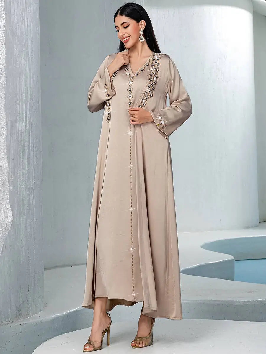 Hotfix Rhinestone 2 Pieces Set Mukhawar Caftan Kaftan Dress #255148
