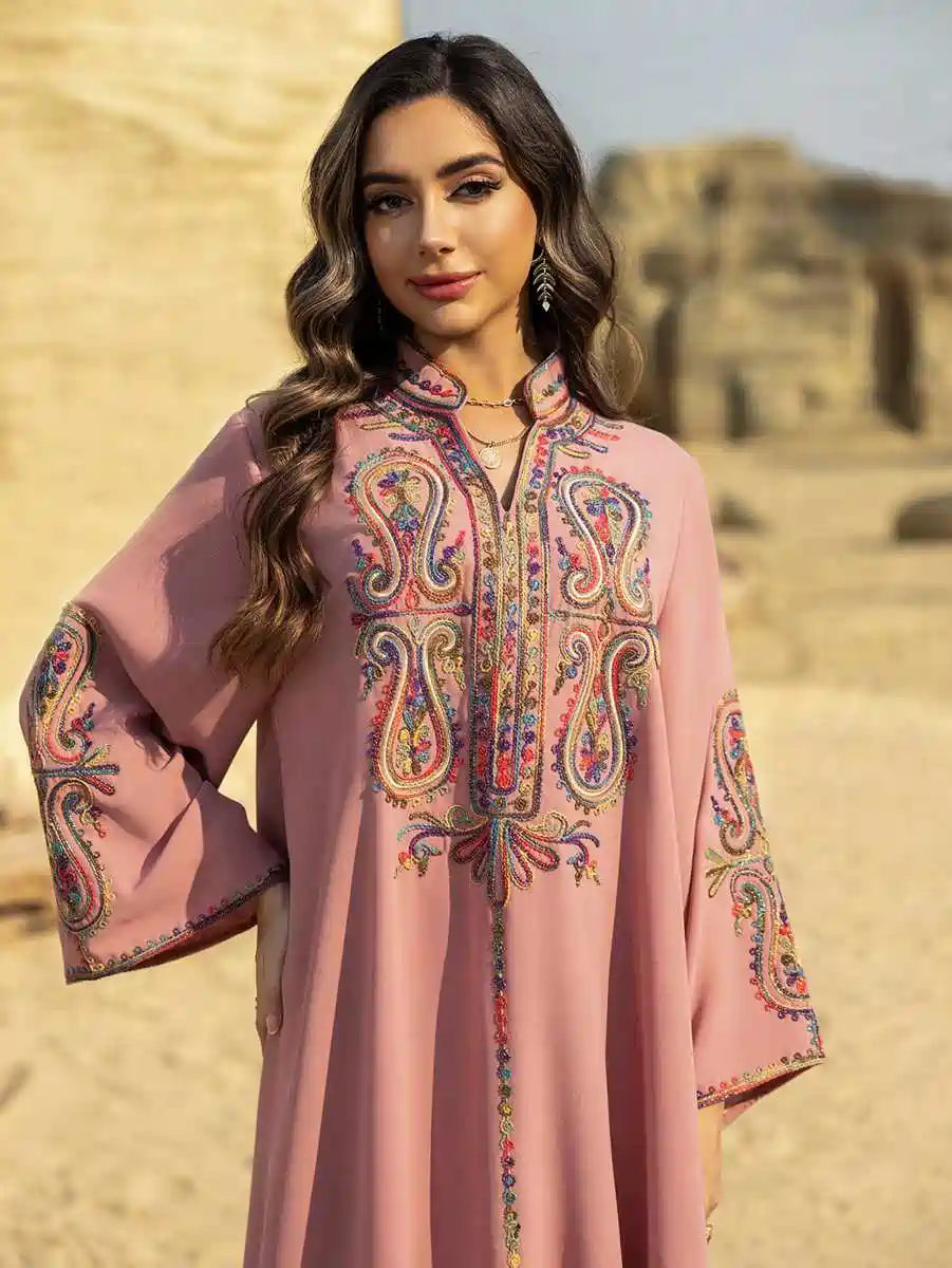 Rope Embroidery Wrinkle Eid Caftan Kaftan Dress #25458
