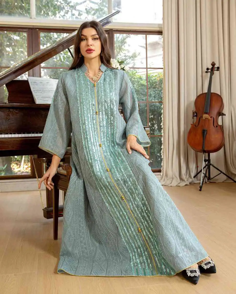 Eid Dress Sequins Embroidery Women Kaftan Caftan Dress