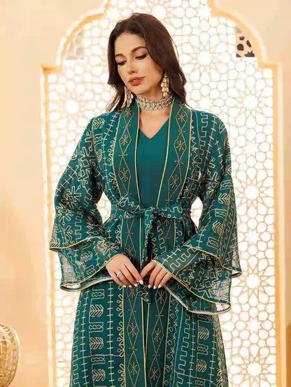 طقم قفطان عيد دوريس مكون من قطعتين مع فستان داخلي بدون أكمام #24445