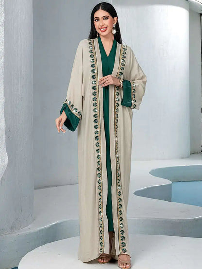 Eid 2 Pieces Set Lace Trim Caftan Kaftan Dress #255233