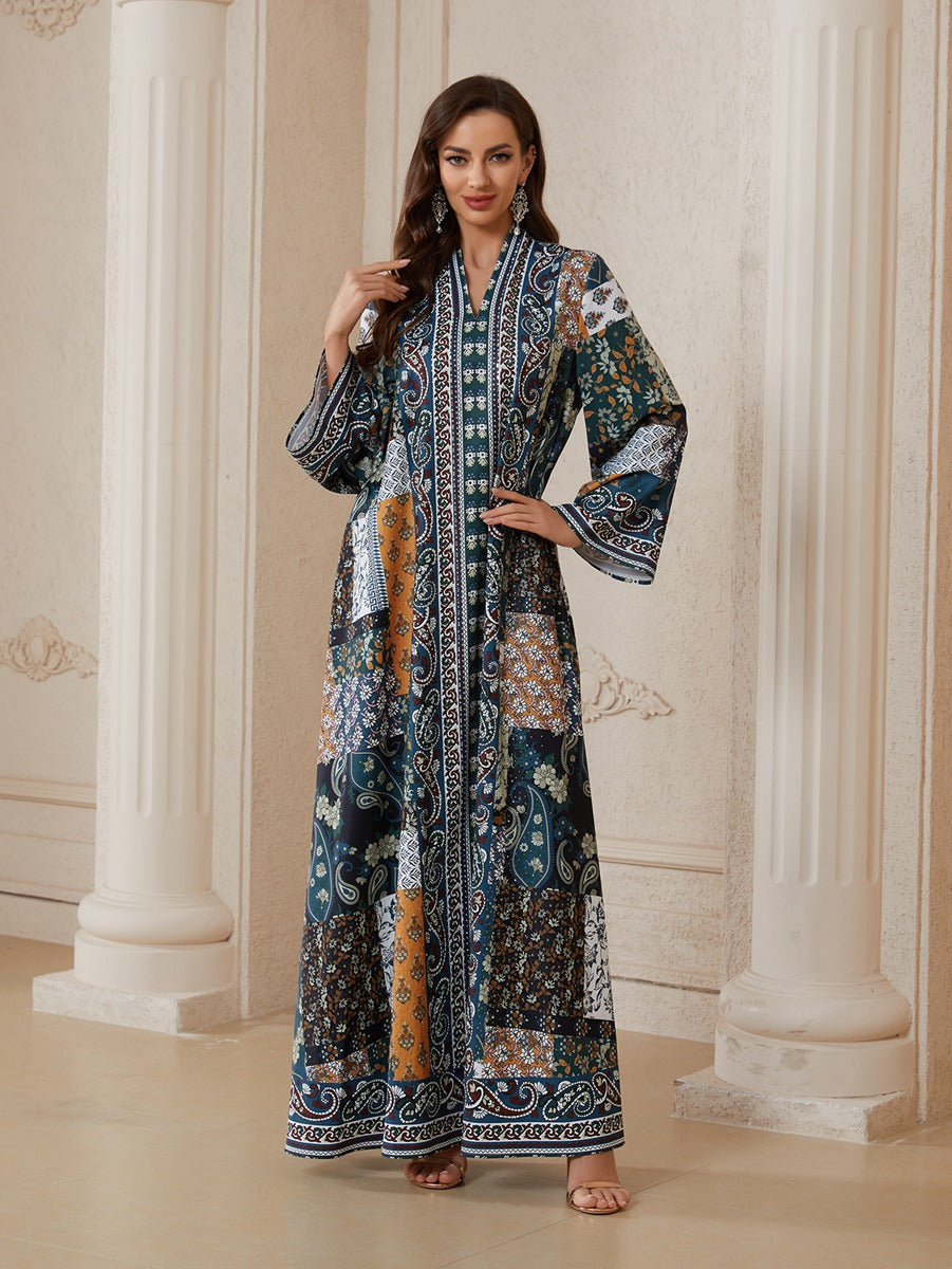 Hotfix Rhinestones Printed Caftan Kaftan Dress For Women - Mukhawar Jalabiya Eid Dress -  #26SX33