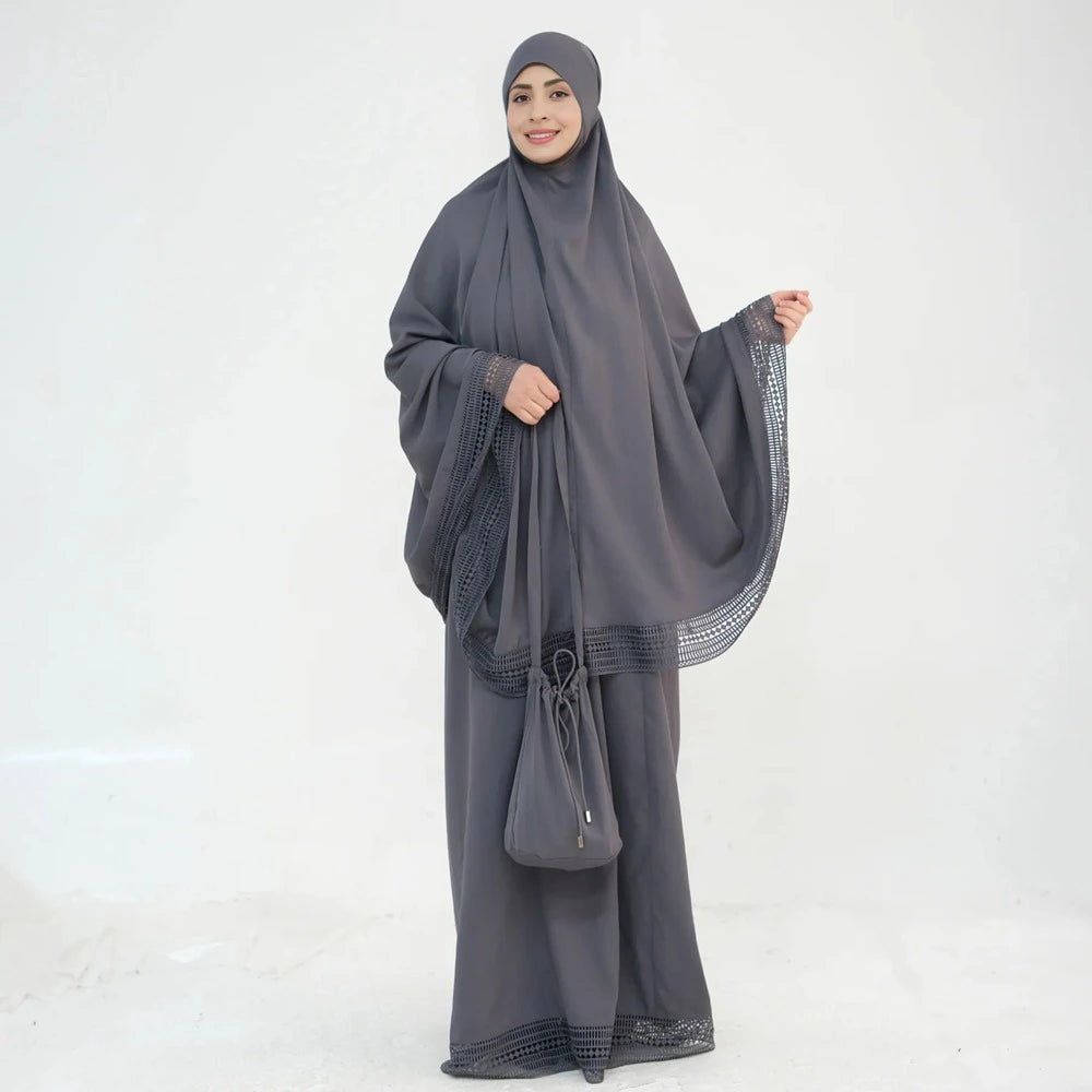 4 Pieces Set Jilbab Prayer Abaya Dress With Prayer Mat And Bag #25956