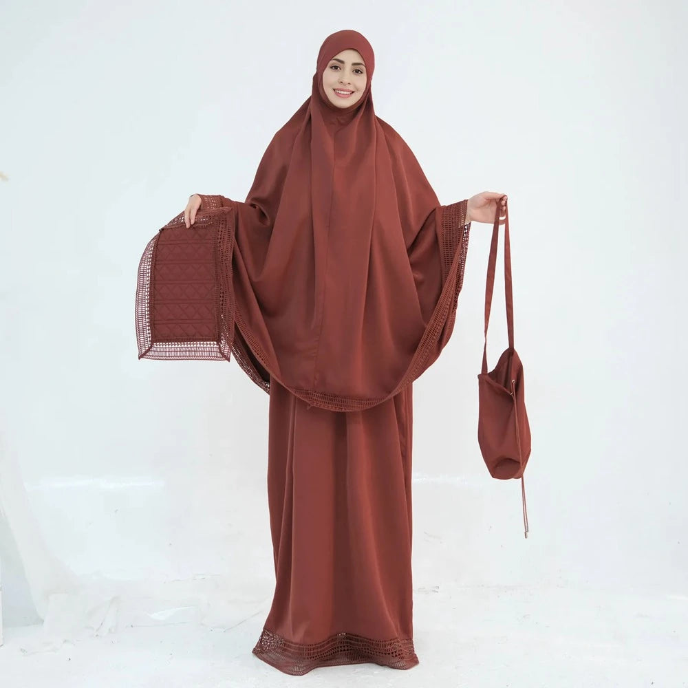4 Pieces Set Jilbab Prayer Abaya Dress With Prayer Mat And Bag #25956