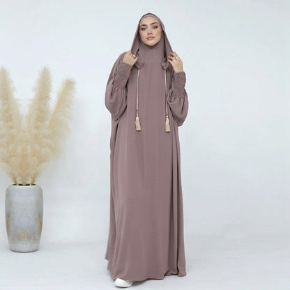 النساء المسلمات مقنعين العباءة فستان الصلاة مزيج القطن الجلباب ملابس حلال