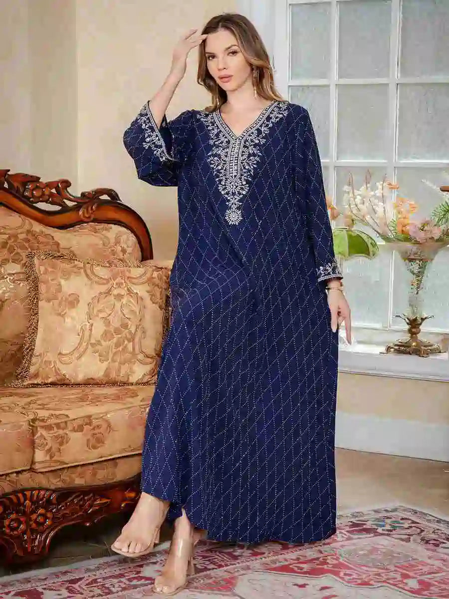 Eid Muslim Women Embroidery Cafan Kaftan Dress #25S174