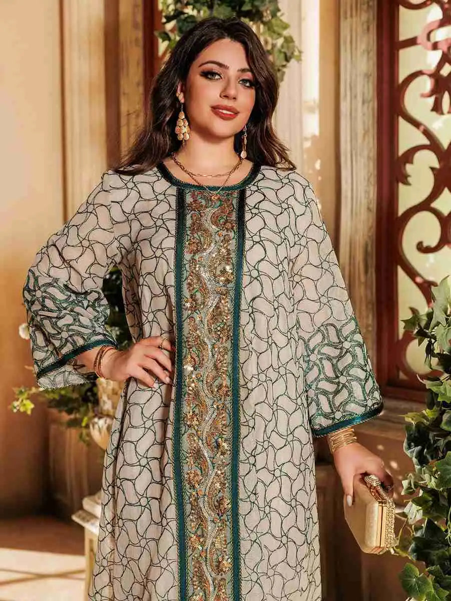 Eid Dress Sequins Embroidery Jalabiya Caftan Kaftan Dress