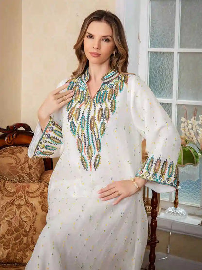Eid Rope Embroidery Jalabiya Caftan Kaftan Dress #25S160
