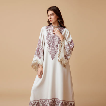 Hotfix Rhinestones Tassel Caftan Kaftan Dress For Women - Mukhawar Jalabiya Eid Dress - #26484