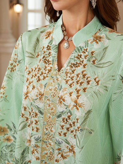 Hotfix Rhinestones Printed Caftan Kaftan Dress For Women - Jacquard Mukhawar Jalabiya Eid Dress -  #26N07