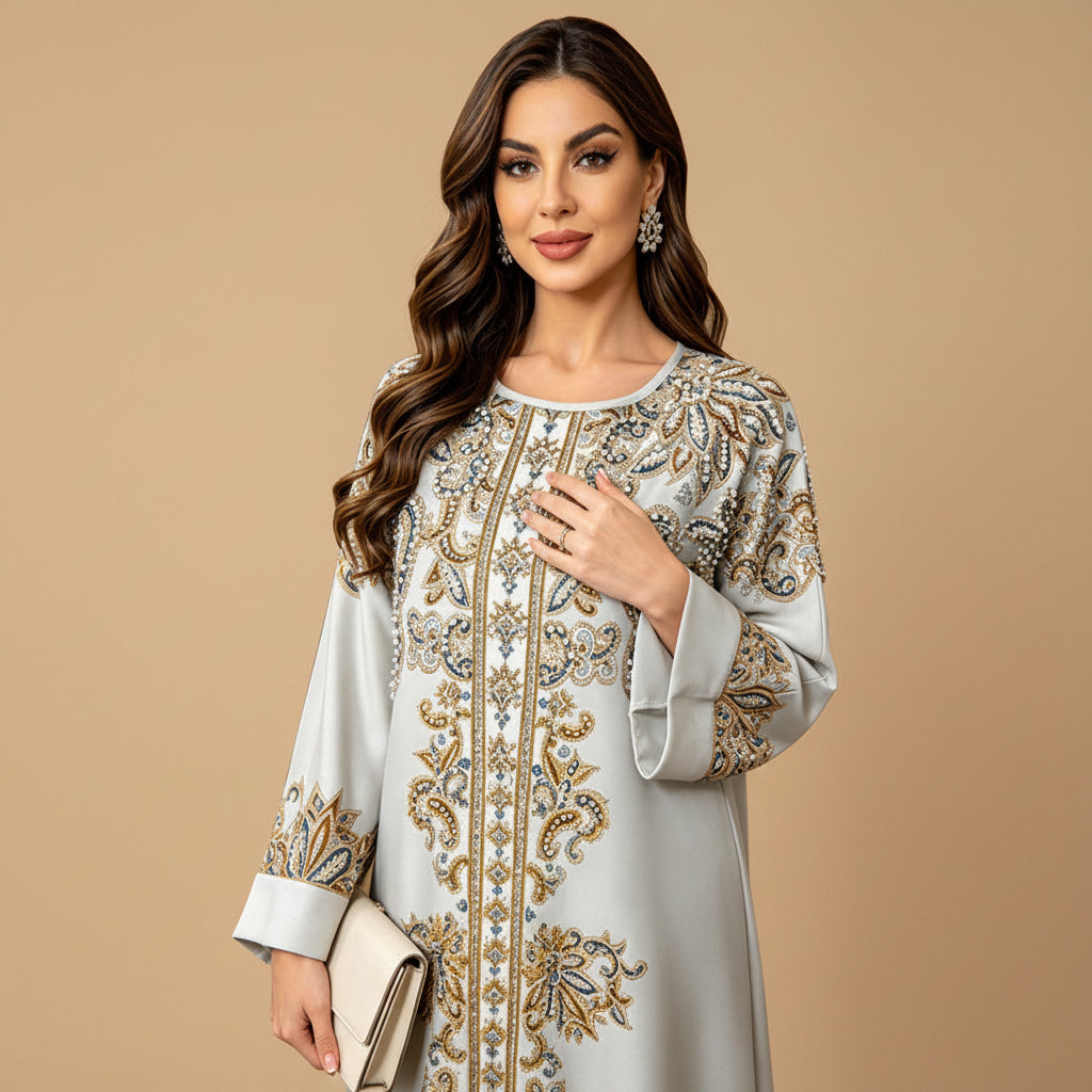 Hotfix Rhinestones Caftan Kaftan Dress For Women - Mukhawar Jalabiya Eid Dress - #26477