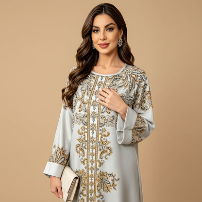 Hotfix Rhinestones Caftan Kaftan Dress For Women - Mukhawar Jalabiya Eid Dress - #26477