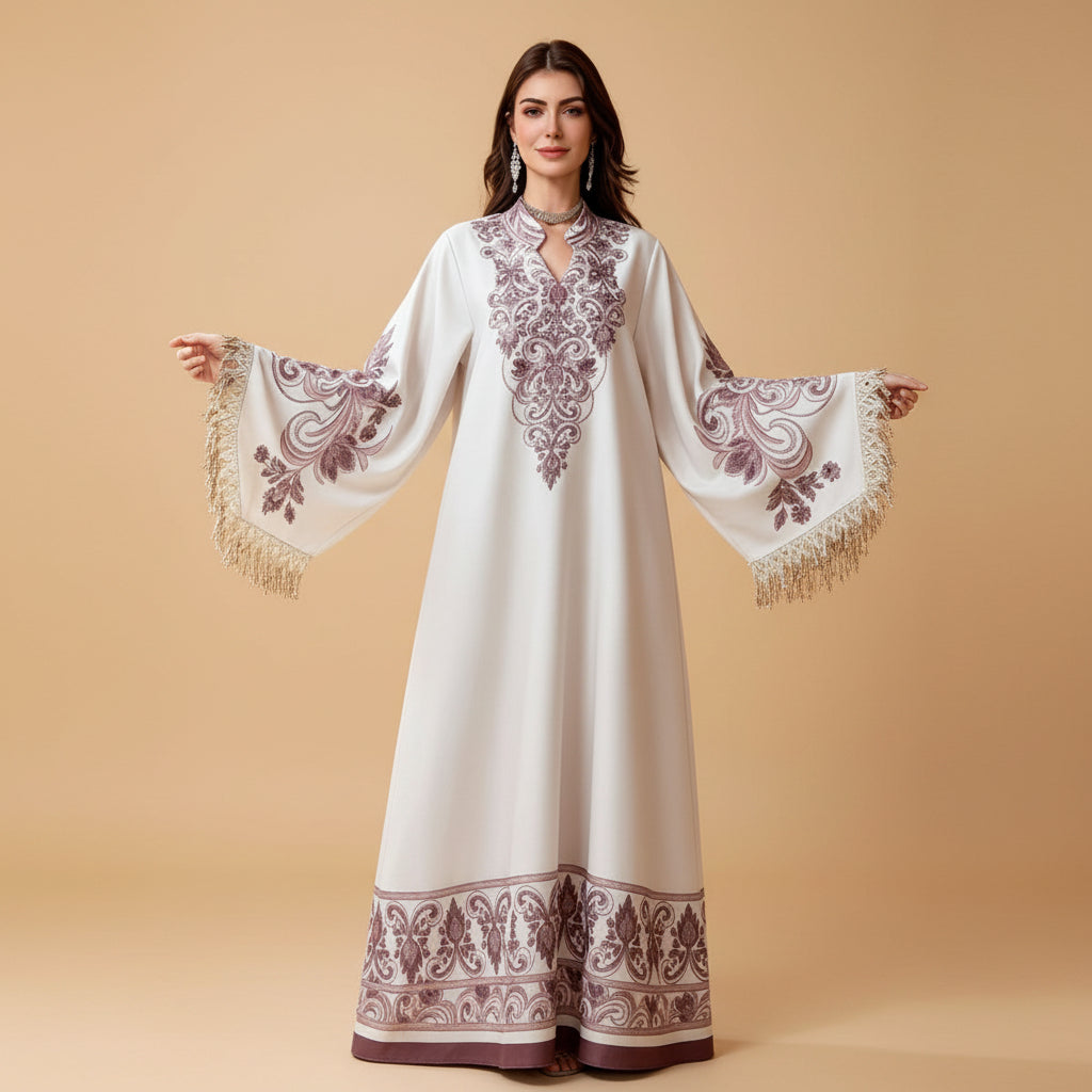 Hotfix Rhinestones Tassel Caftan Kaftan Dress For Women - Mukhawar Jalabiya Eid Dress - #26484