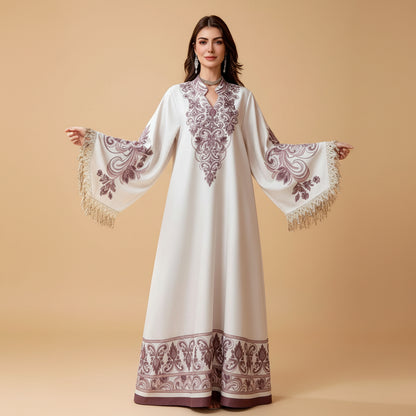 Hotfix Rhinestones Tassel Caftan Kaftan Dress For Women - Mukhawar Jalabiya Eid Dress - #26484