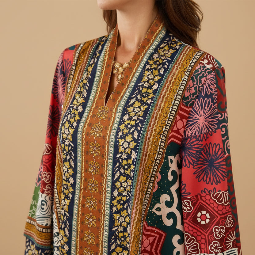 فستان قفطان نسائي مسلم مطبوع للعيد جلابية #26SX18