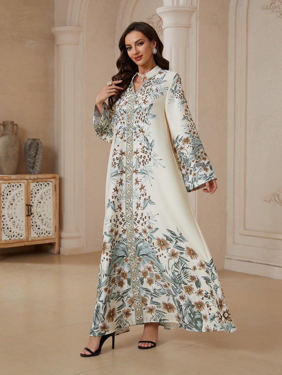 Eid Beads Printed Caftan Kaftan Dress #26S2608