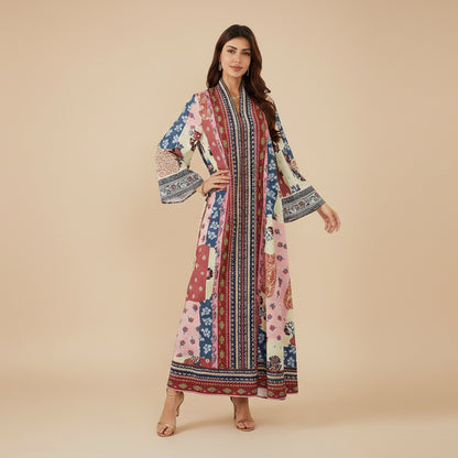 Eid Printed Hotfix Rhinestones Caftan Kaftan Dress Jalabiya #26SX16