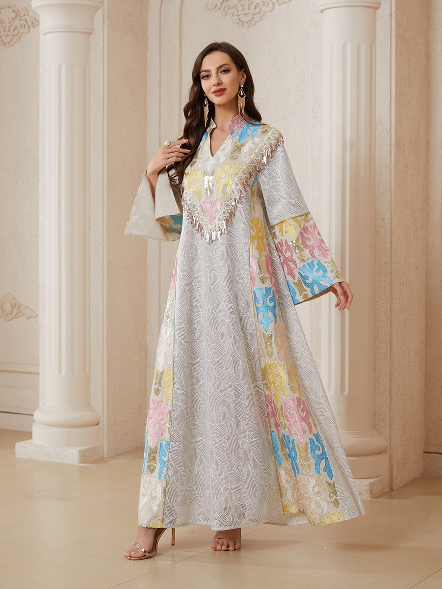 Embroidery Caftan Kaftan For Women - Mukhawar Eid Dress Jalabiya - Beige - #26N159