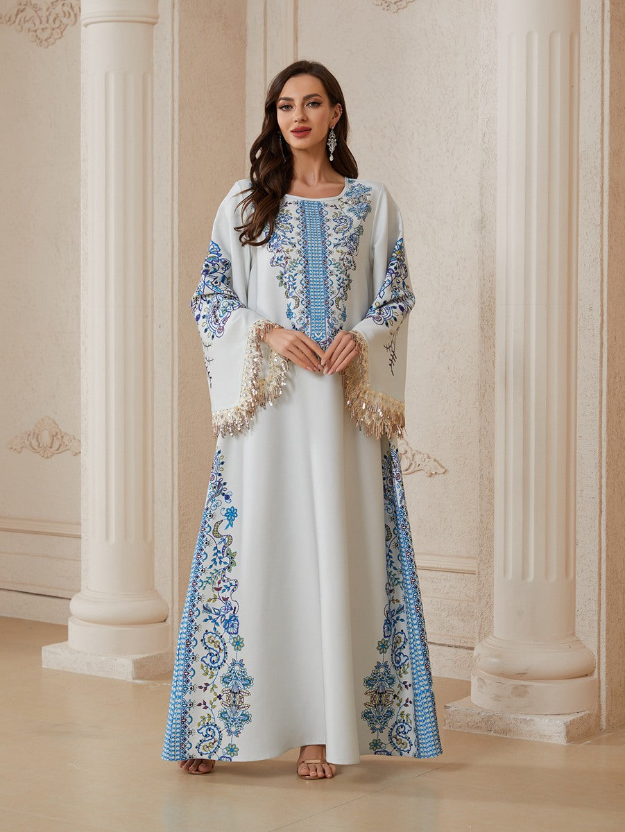 Eid Rhinestones Printed Caftan Kaftan Dress Jalabiya #26S2612