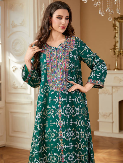 Eid Embroidery Dress Muslim Women Caftan Kaftan Dress #264309