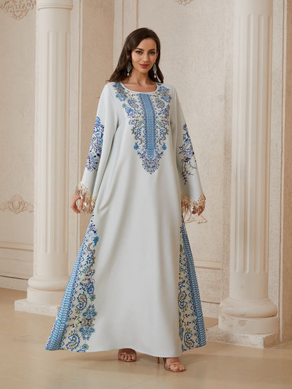 Eid Rhinestones Printed Caftan Kaftan Dress Jalabiya #26S2612