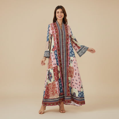 Eid Printed Hotfix Rhinestones Caftan Kaftan Dress Jalabiya #26SX16