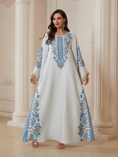 Eid Rhinestones Printed Caftan Kaftan Dress Jalabiya #26S2612
