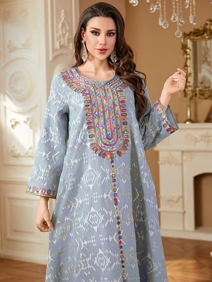 Eid Embroidery Dress Muslim Women Caftan Kaftan Dress #264309