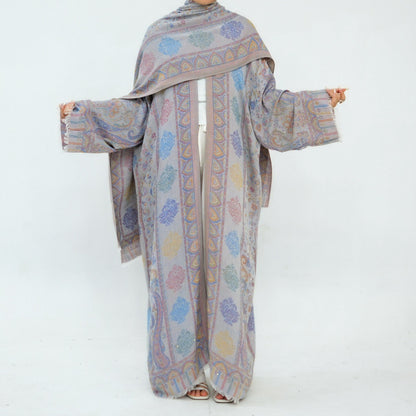 Hotfix Rhinestone Muslim Women Open Abaya With A Matching Hijab #261314
