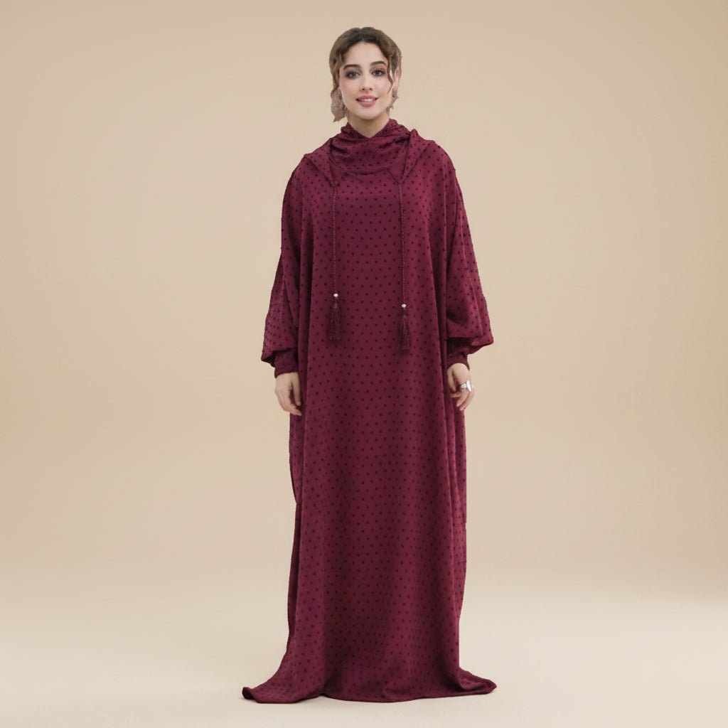 Muslim Women Hooded Polka Dots Printed Jilbab Abaya Dress #261196