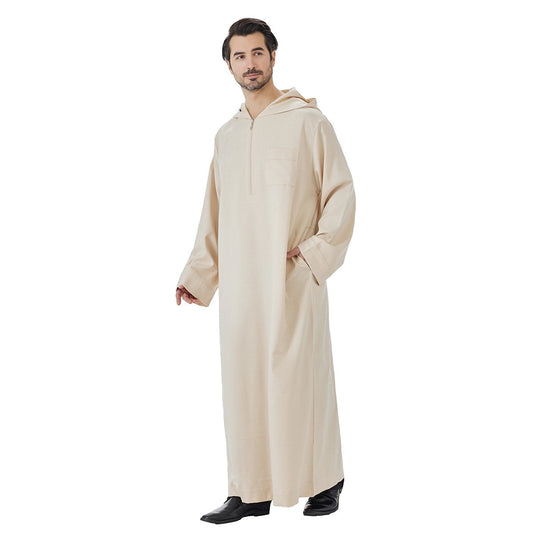 Arabic Mens Djellaba Jubba Hoodie Thobe - Islamic Emirati Muslim Thawb - #26T848