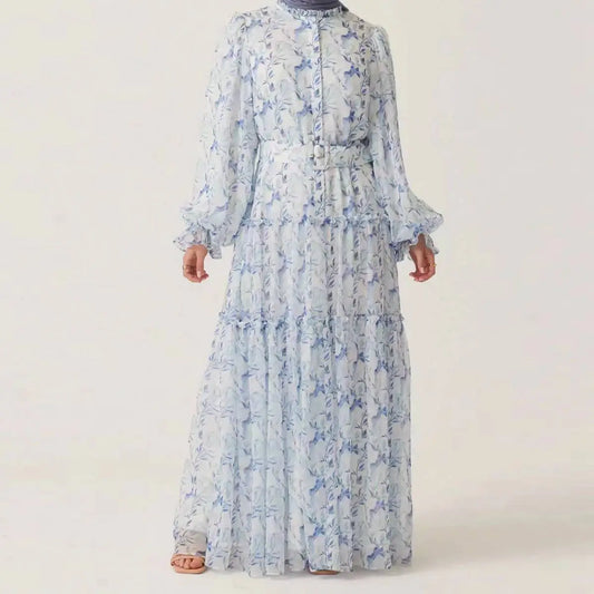 Muslim Women Chiffon Printed Abaya Dress