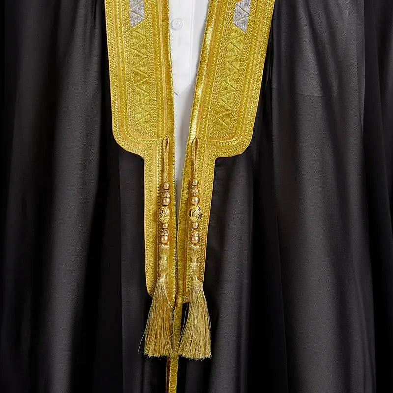 Islamic Muslim Arab Men Bisht Chiffon Fabric With Tassel And Embroidery