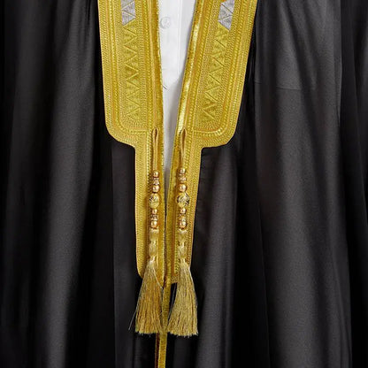 Islamic Muslim Arab Men Bisht Chiffon Fabric With Tassel And Embroidery