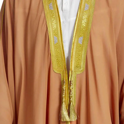 Islamic Muslim Arab Men Bisht Chiffon Fabric With Tassel And Embroidery