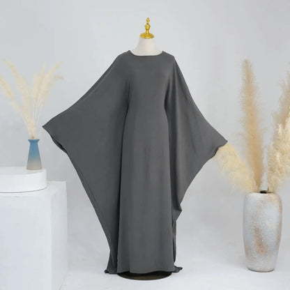 Wrinkle Fabric Batwing Sleeve Farasha Abaya Dress With Inner Belt