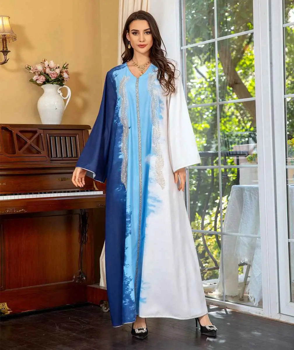 Tie-dye Embroidery Hotfix Rhinestone Kaftan Caftan Dress For Women Eid Dress And Celebration